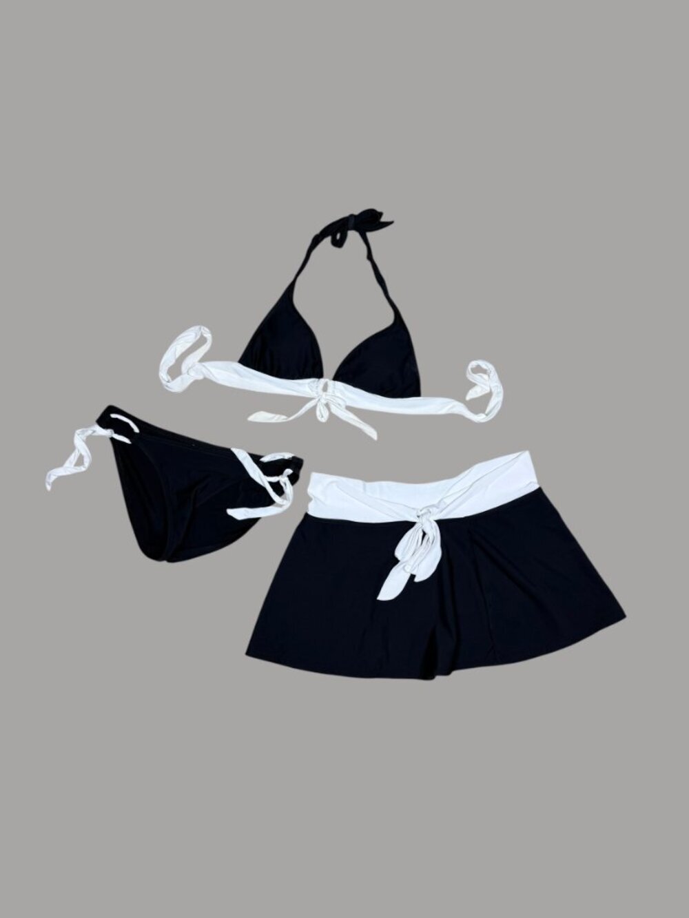 Robin Piccone Black White Bikini + Swim Skirt 3 Piece Set Size Medium
